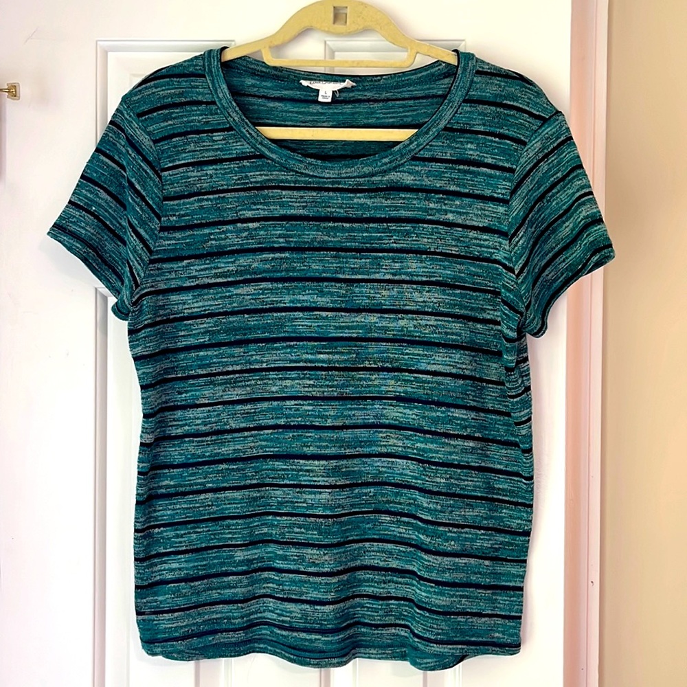 Cloudchaser Size L Heathered Teal and Navy Striped Shirt